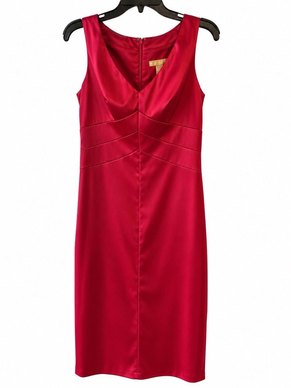 Red Satin Midi Dress Size 4 Y2K Cocktail Winter Formal V Neck Limited Edition